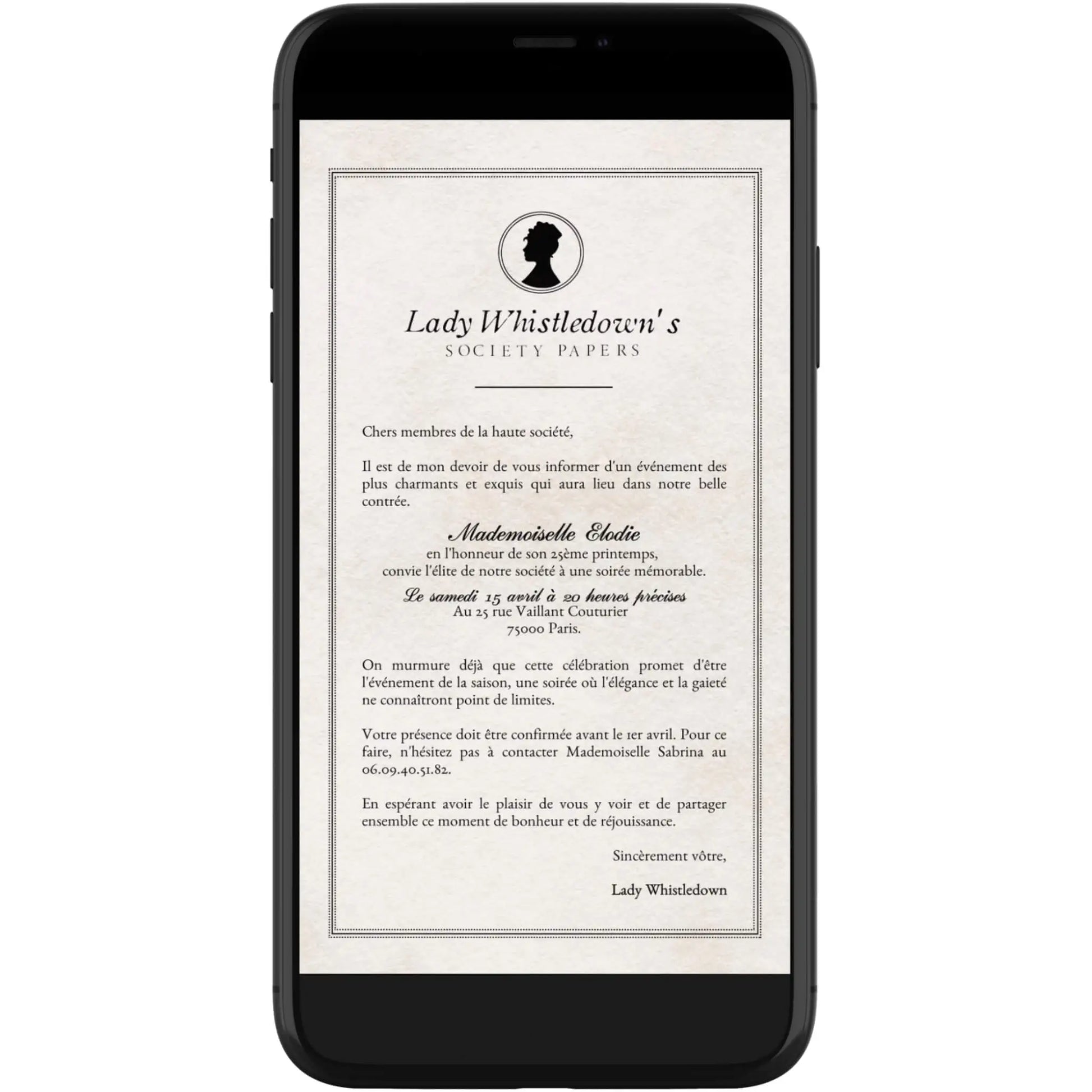 Invitation mobile anniversaire personnalisée BRIDGERTON