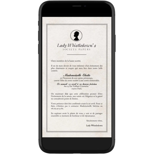 Invitation mobile anniversaire personnalisée BRIDGERTON