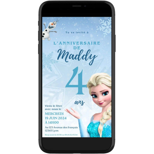Invitation mobile anniversaire personnalisée LA REINE DES NEIGES