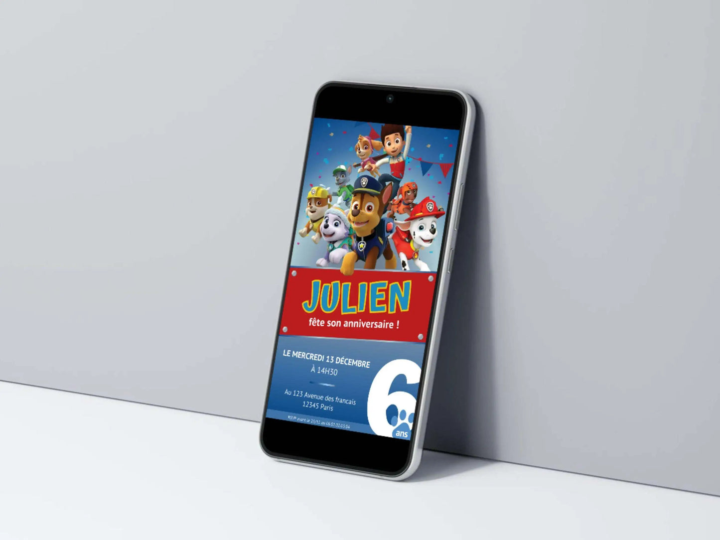 Invitation mobile anniversaire personnalisée PAT'PATROUILLE