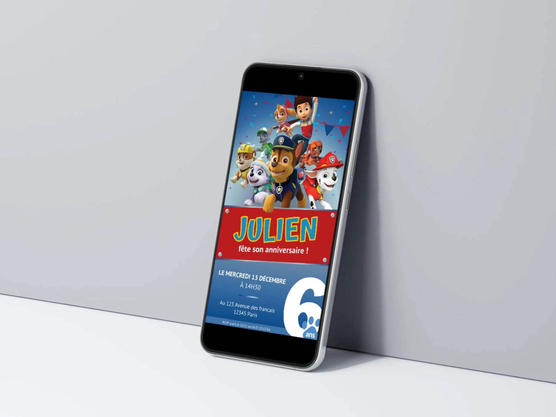 Invitation mobile anniversaire personnalisée PAT'PATROUILLE