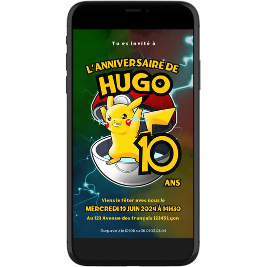 Invitation mobile anniversaire personnalisée POKEMON PIKACHU