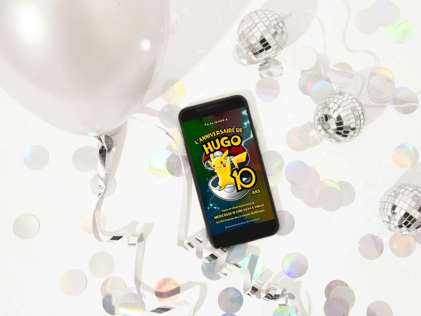 Invitation mobile anniversaire personnalisée POKEMON PIKACHU