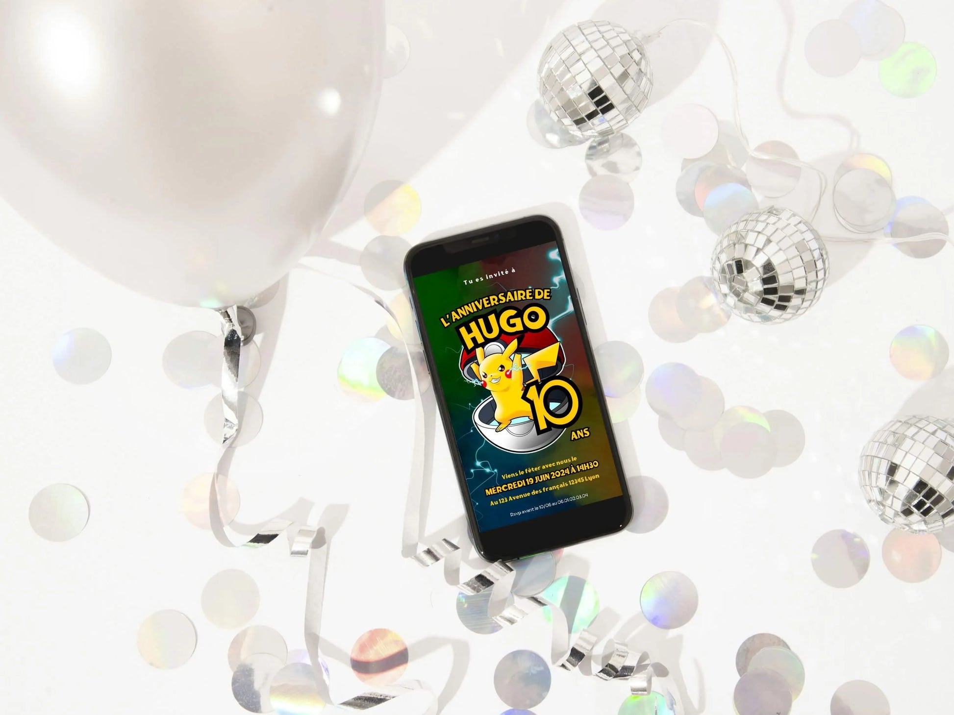 Invitation mobile anniversaire personnalisée POKEMON PIKACHU