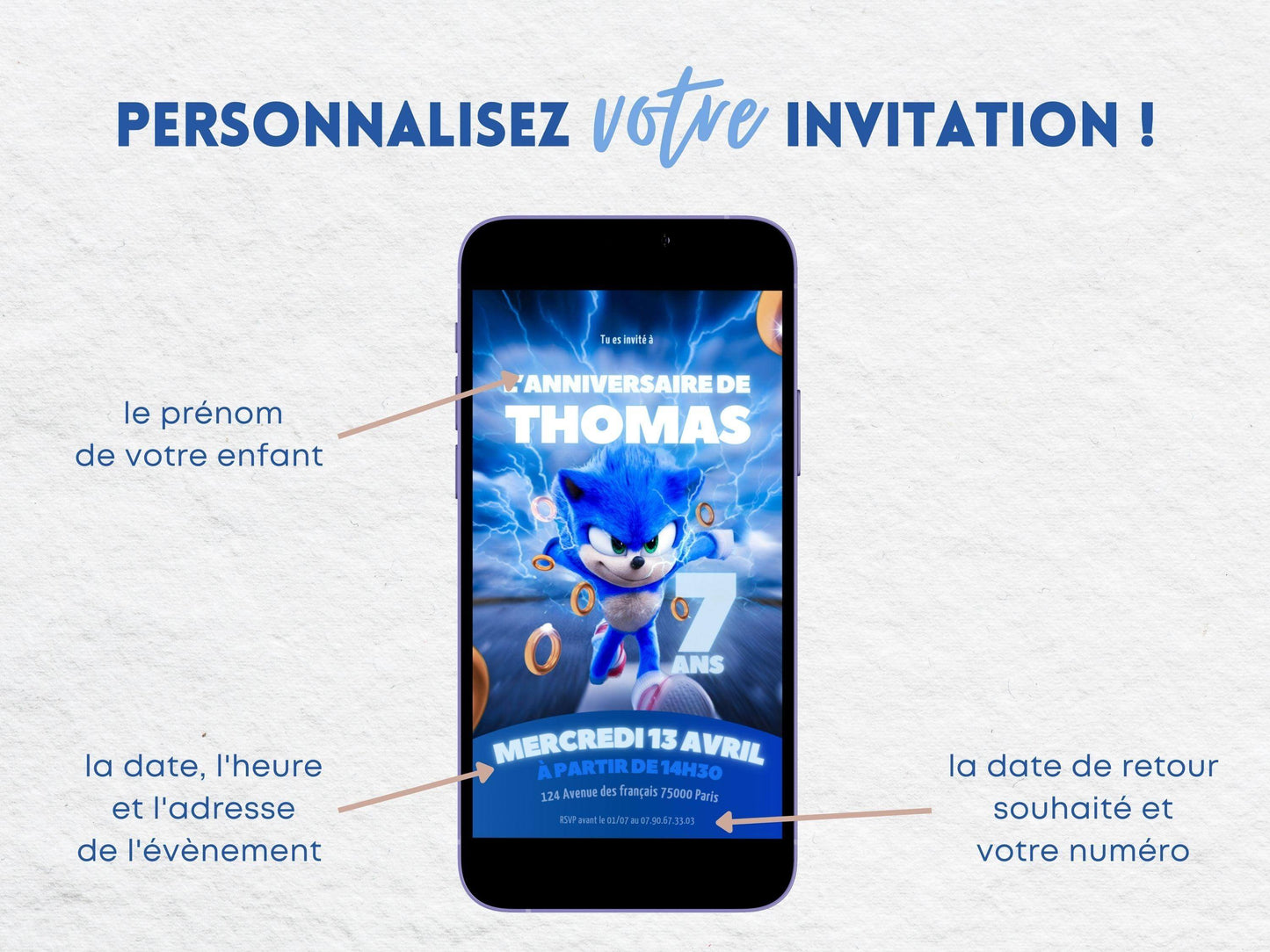 Invitation mobile anniversaire personnalisée SONIC