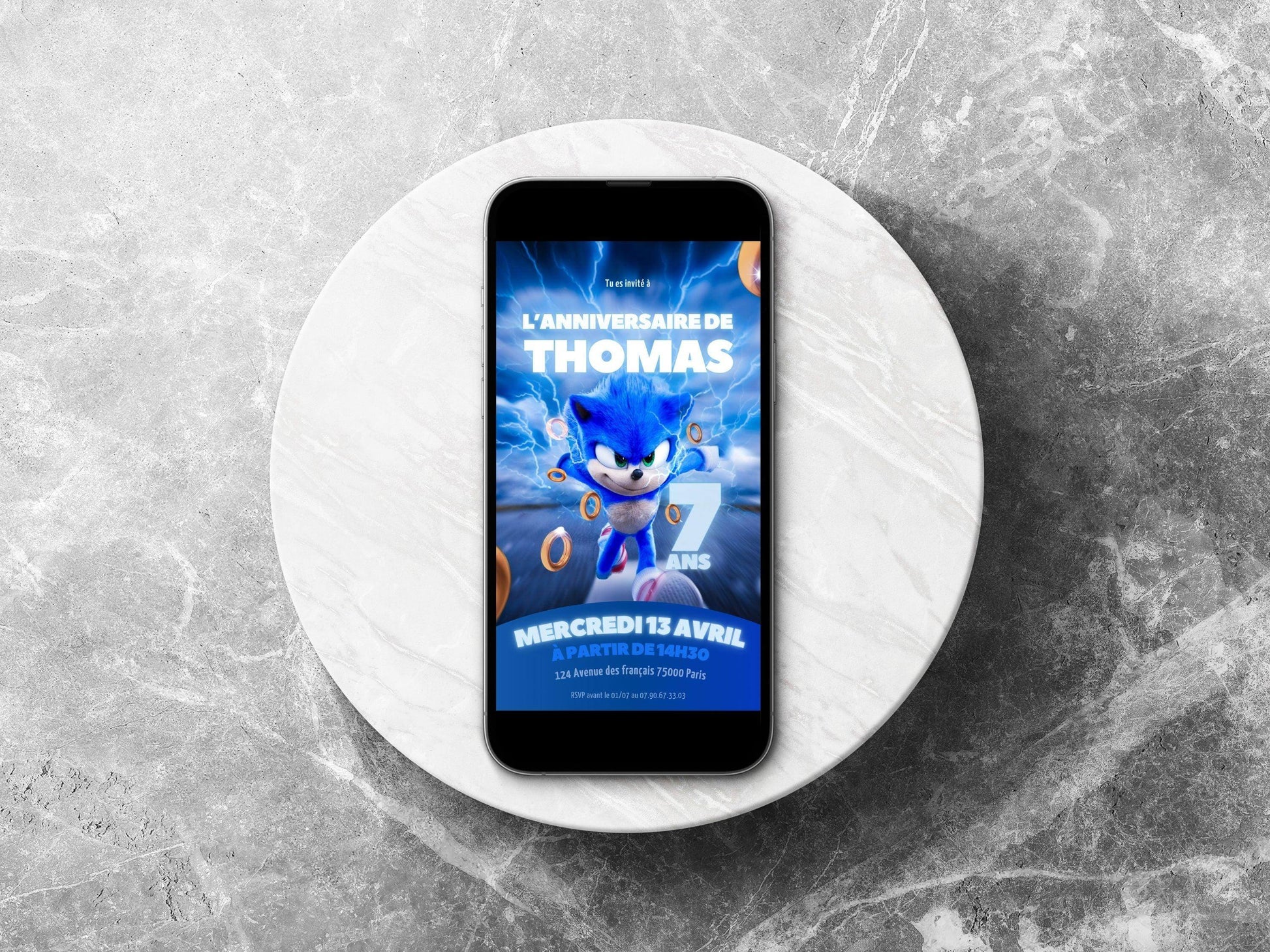 Invitation mobile anniversaire personnalisée SONIC