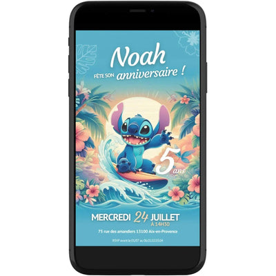 Invitation mobile anniversaire personnalisée STITCH