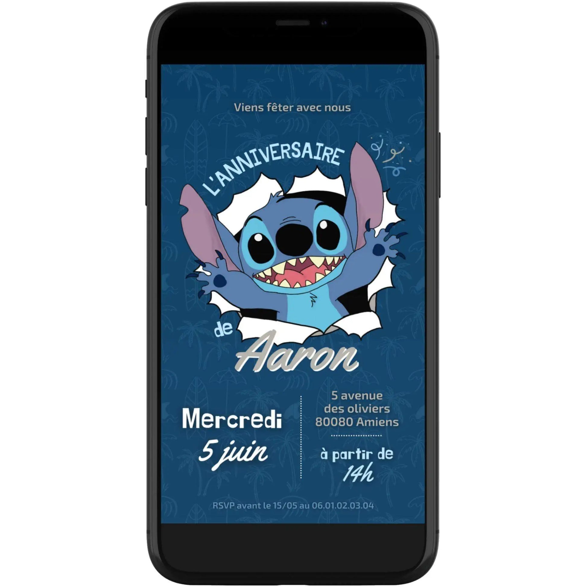 Invitation mobile anniversaire personnalisée STITCH