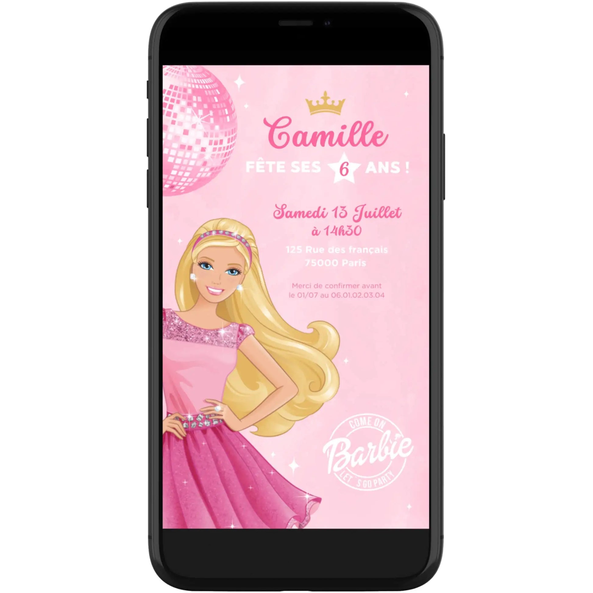 Invitation mobile personnalisée BARBIE
