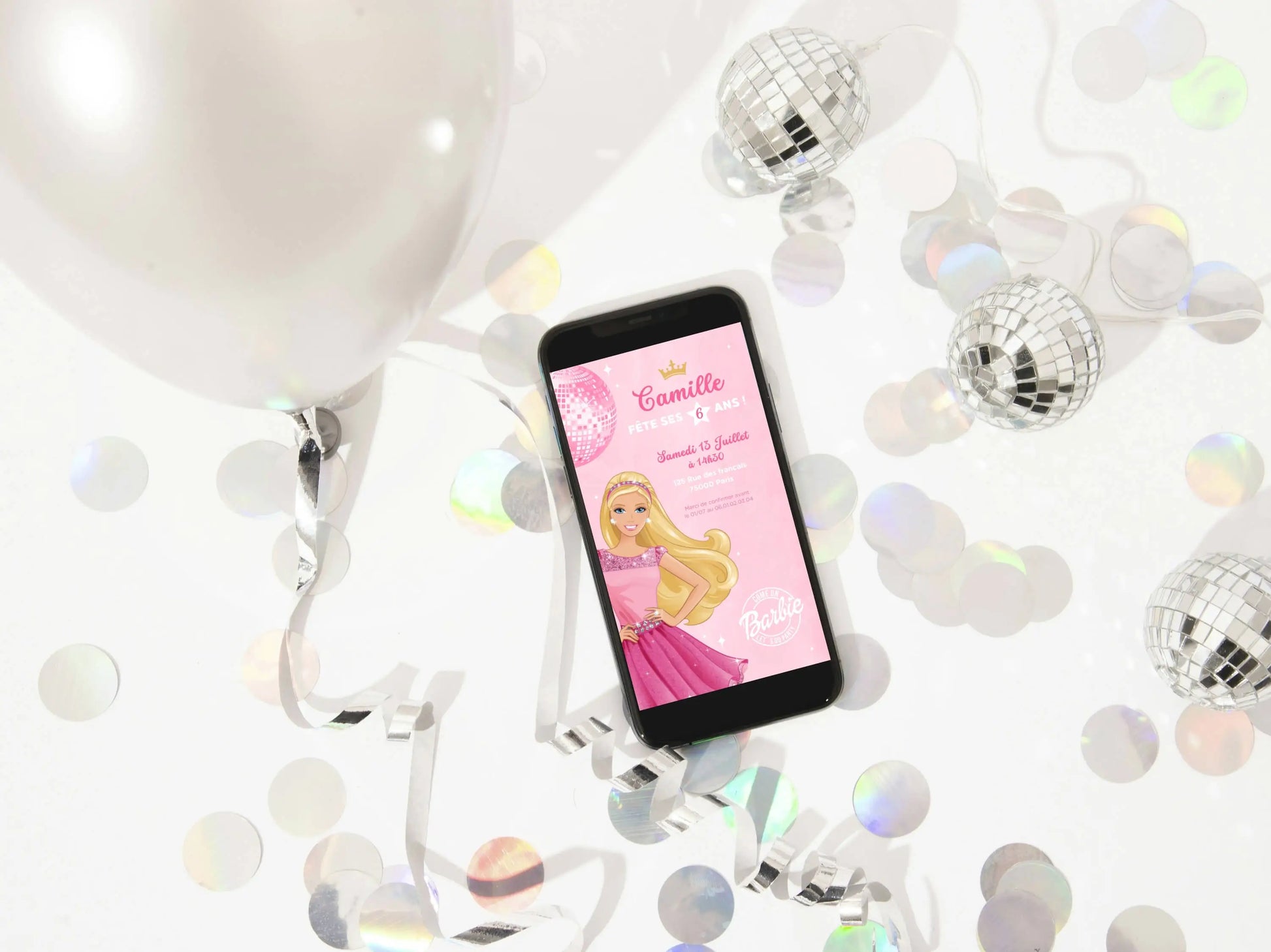 Invitation mobile anniversaire personnalisée BARBIE