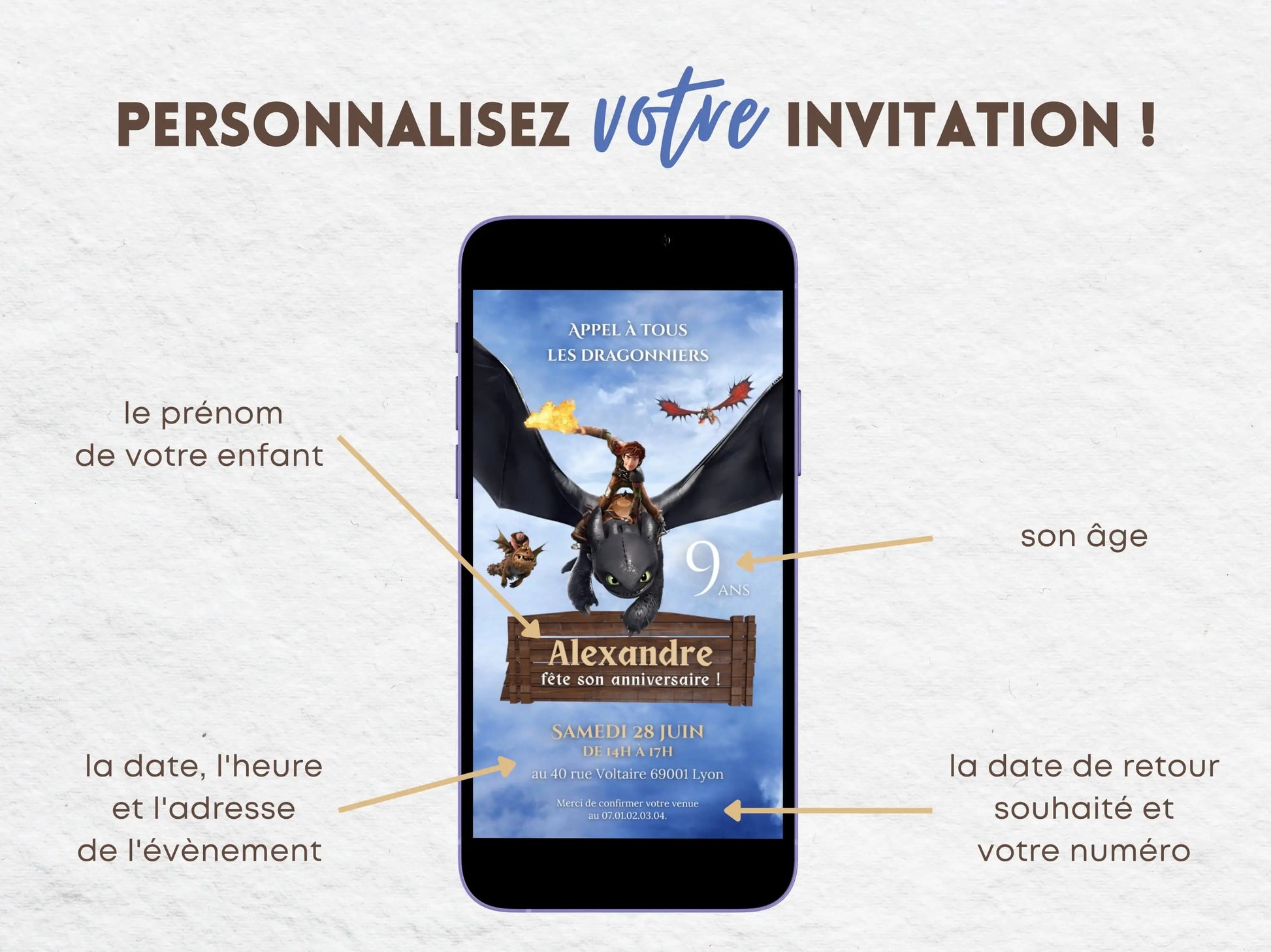 Invitation mobile personnalisée DRAGON