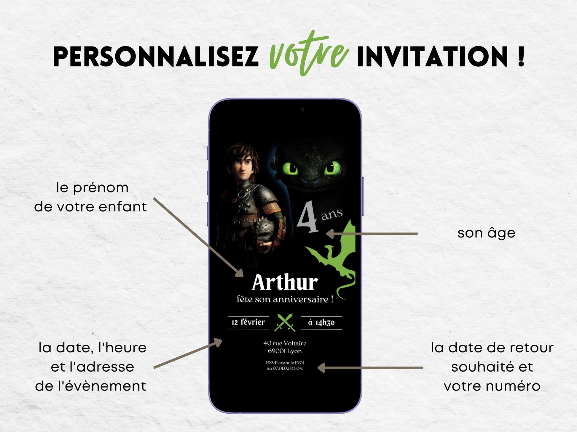 Invitation mobile personnalisée DRAGON