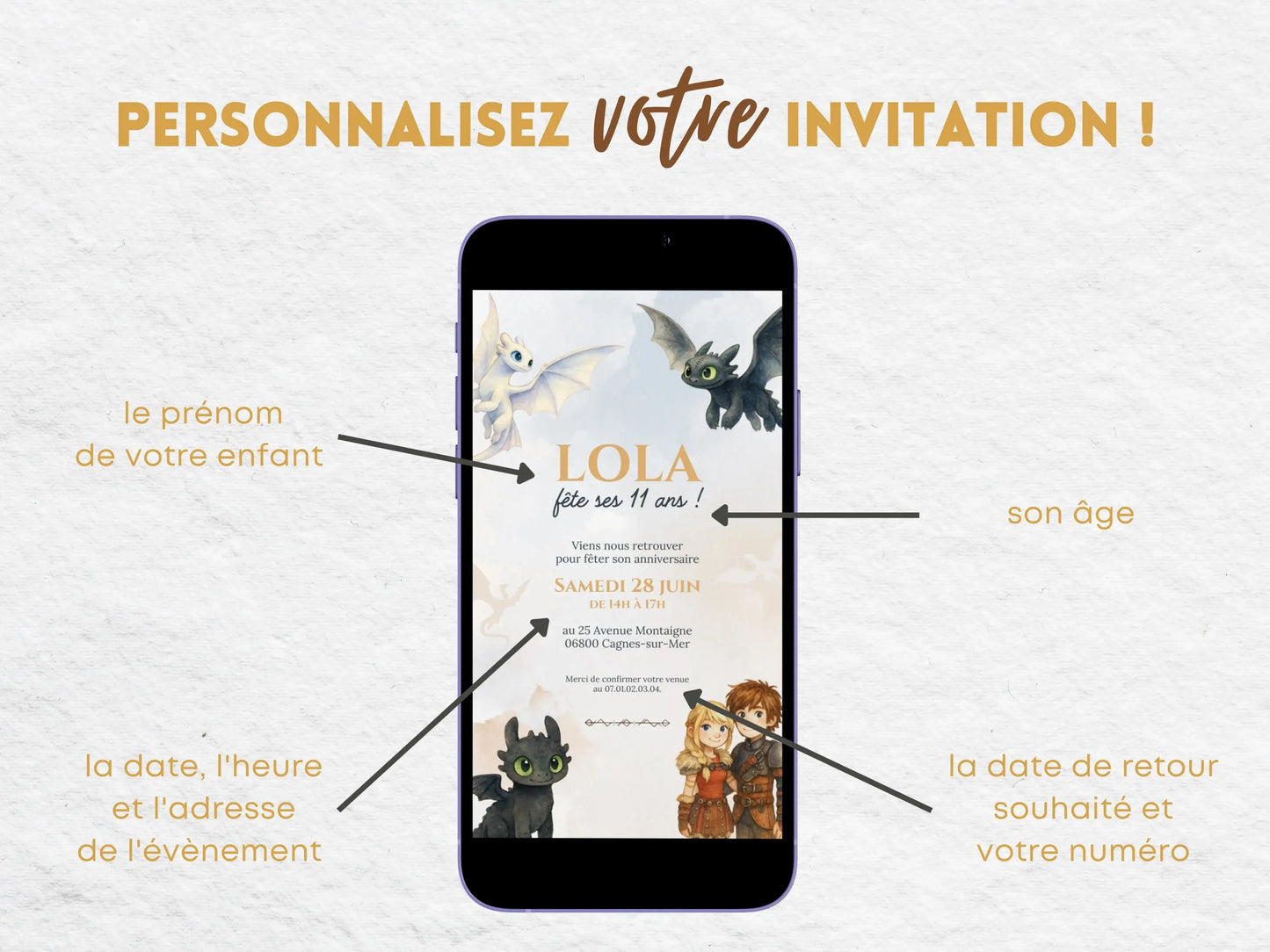 Invitation mobile personnalisée DRAGON Krokmou