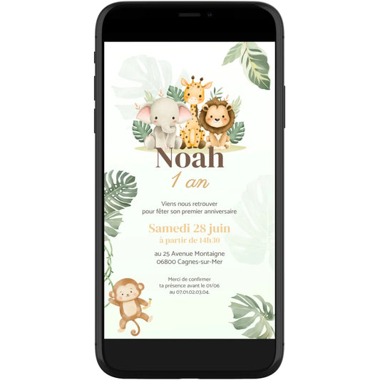 Invitation mobile personnalisée JUNGLE safari animaux
