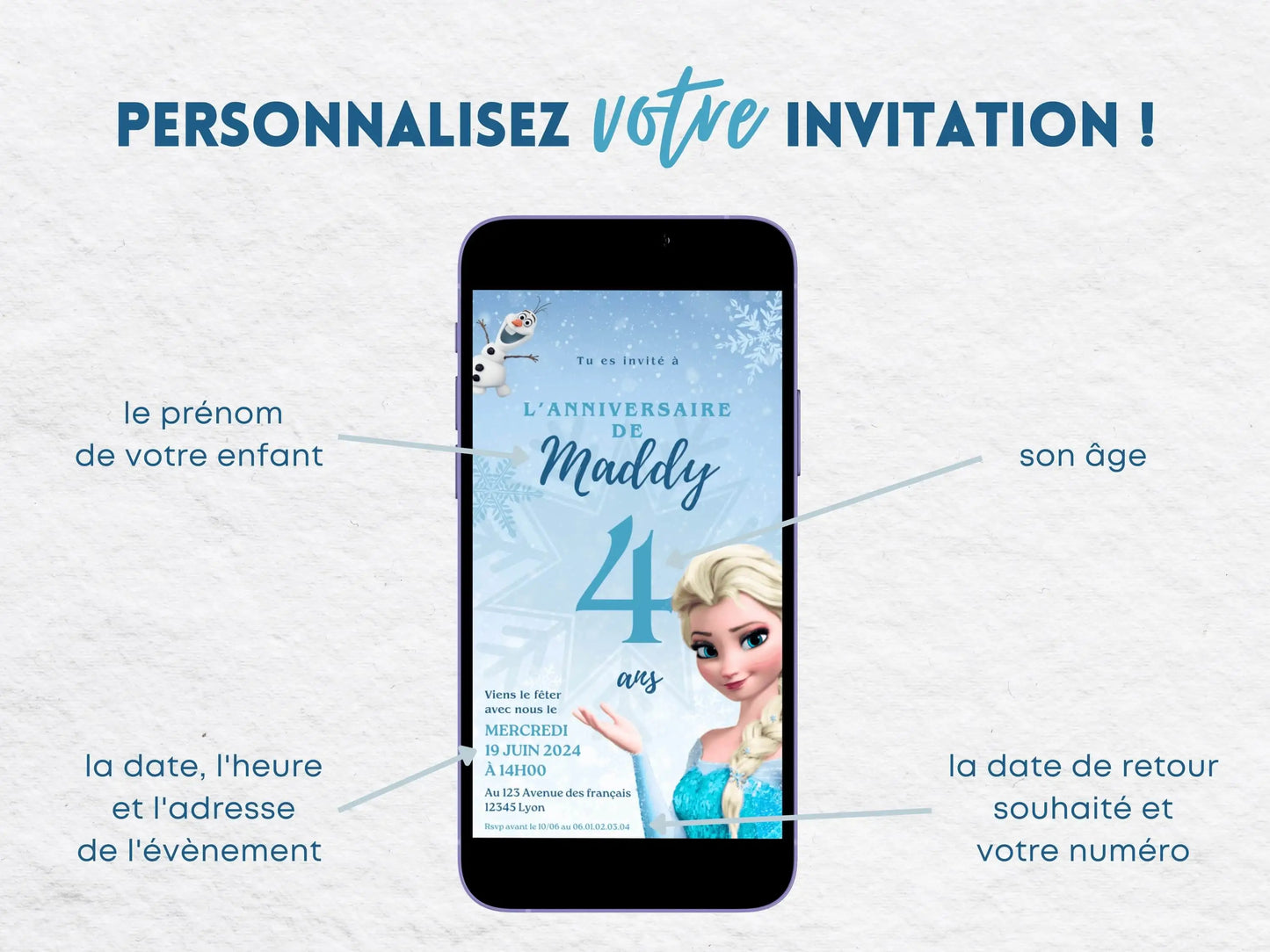 Invitation mobile personnalisée LA REINE DES NEIGES