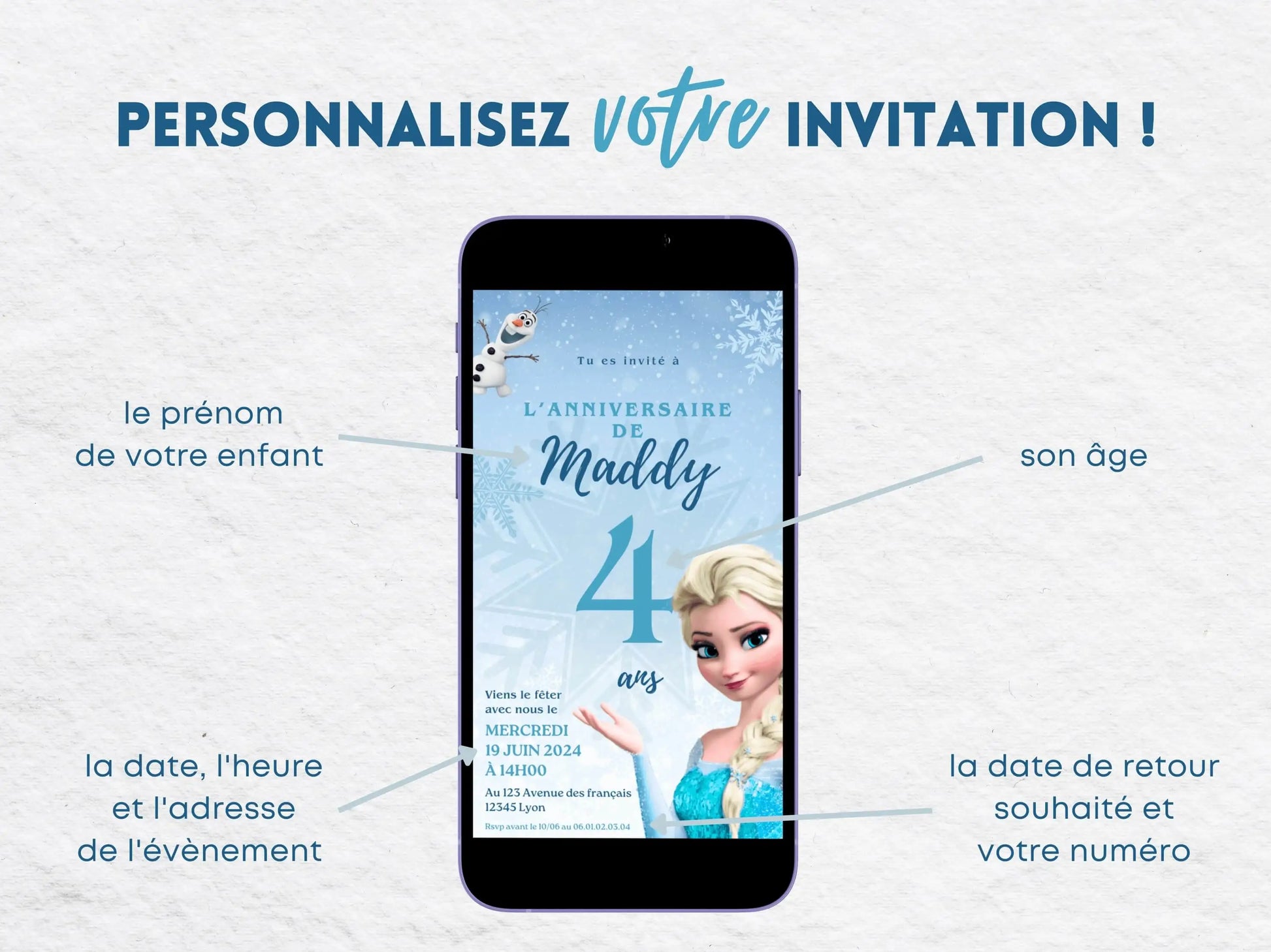 Invitation mobile personnalisée LA REINE DES NEIGES