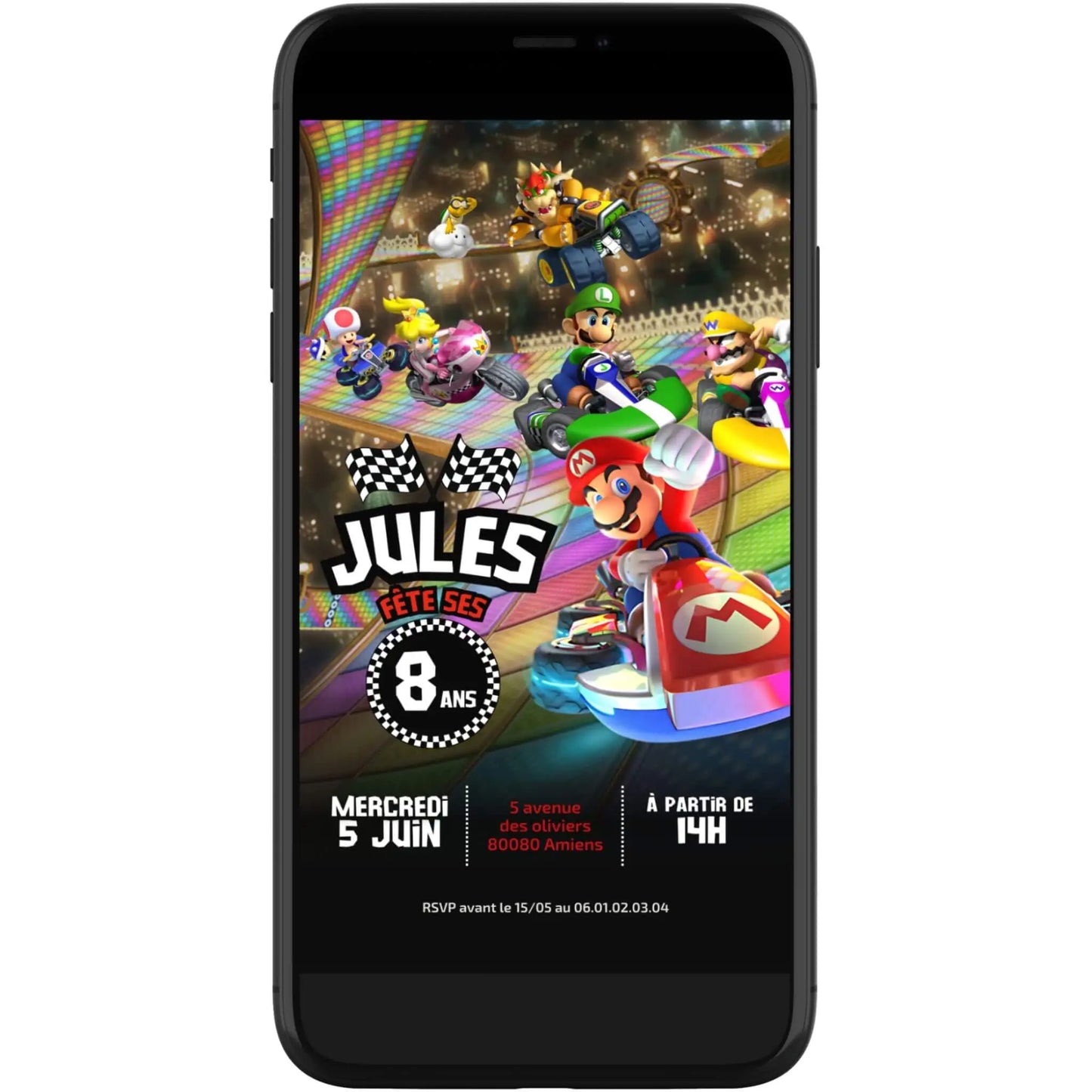 Invitation mobile anniversaire personnalisée MARIO KART