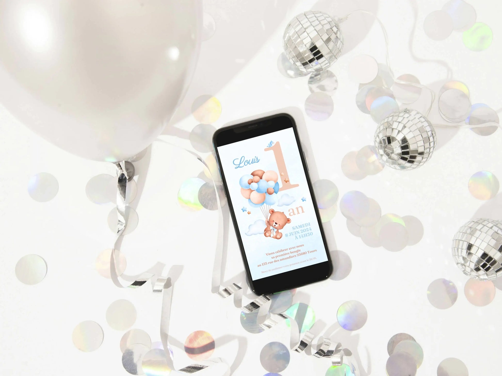 Invitation mobile personnalisée OURSON BLEU
