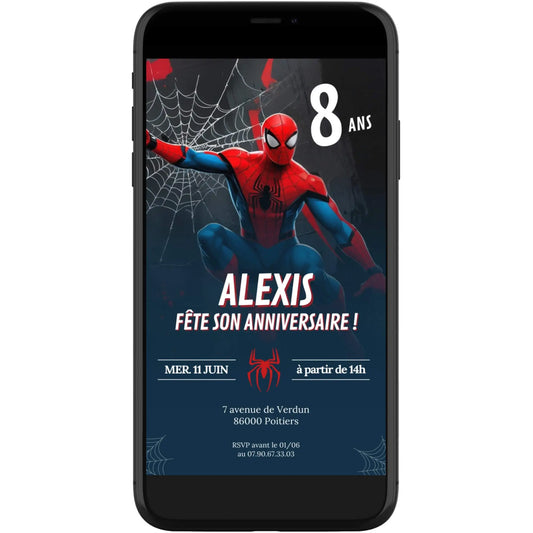 Invitation mobile personnalisée SPIDERMAN anniversaire garçon 8 ans