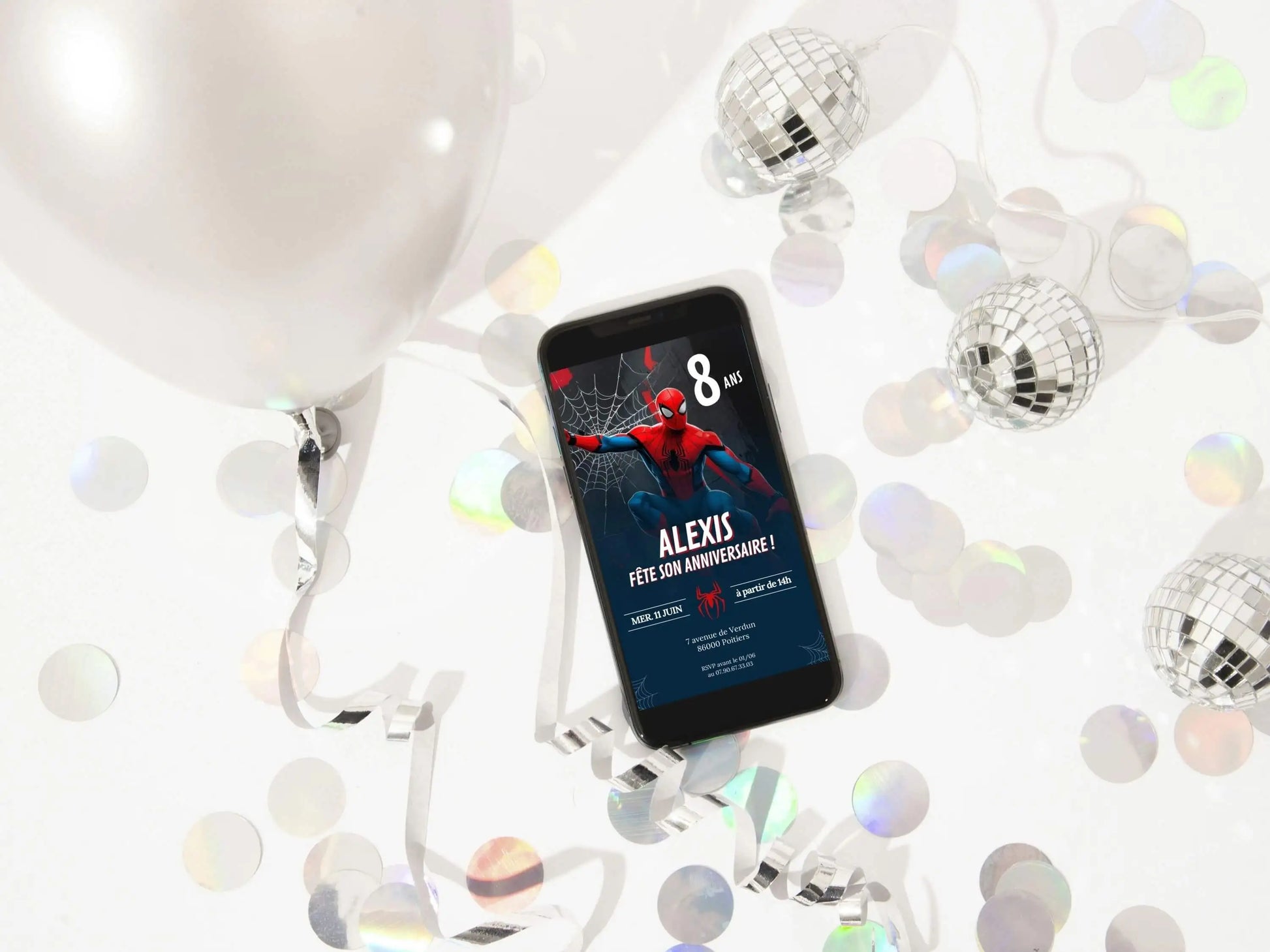 Invitation mobile personnalisée SPIDERMAN anniversaire garçon 8 ans