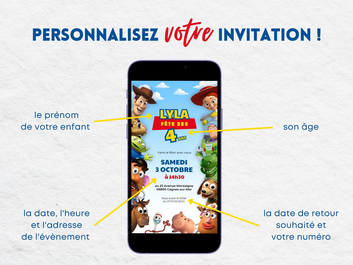 Invitation mobile personnalisée TOY STORY