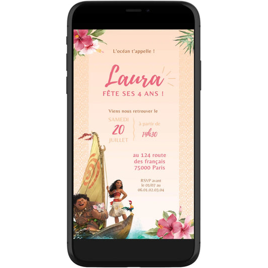Invitation mobile personnalisée VAIANA