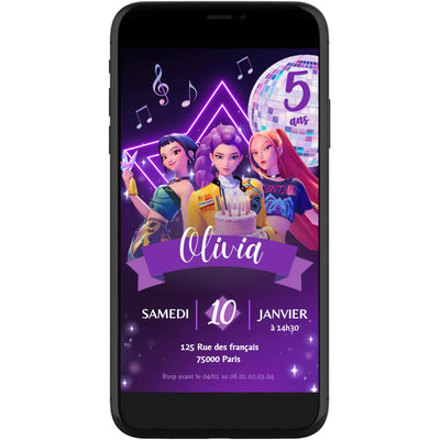 Invitation mobile personnalisée anniversaire KPOP DEMON HUNTERS
