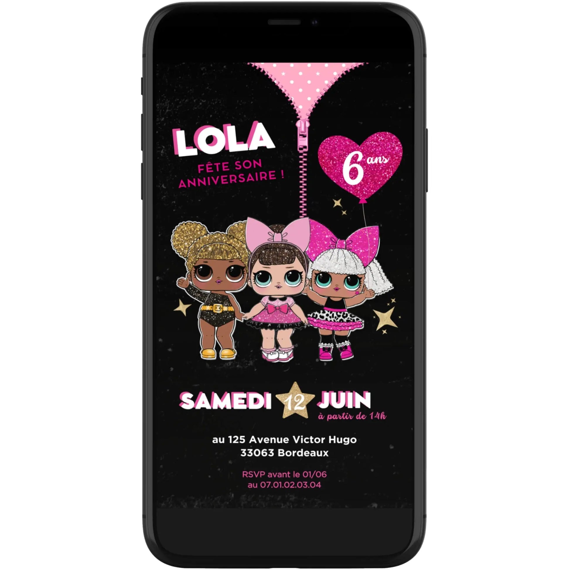 Invitation mobile personnalisée anniversaire POUPÉE LOL