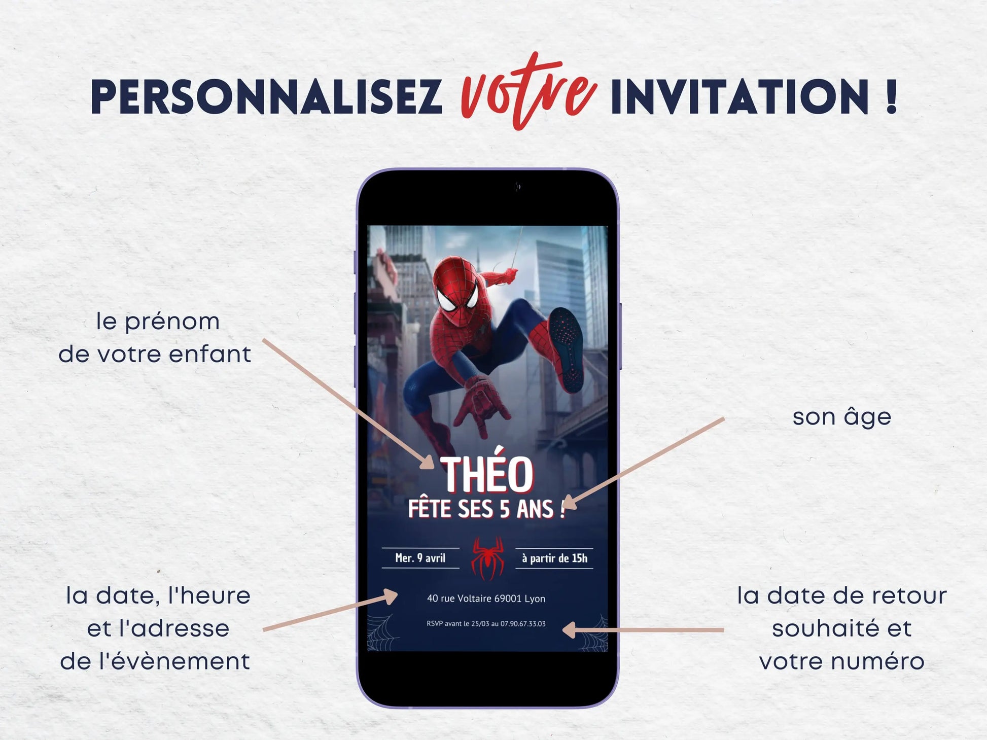 Invitation mobile personnalisée anniversaire SPIDERMAN