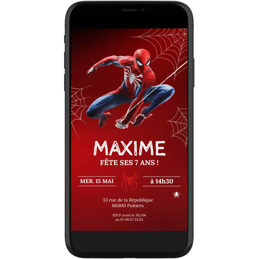 Invitation mobile personnalisée anniversaire SPIDERMAN 7 ans