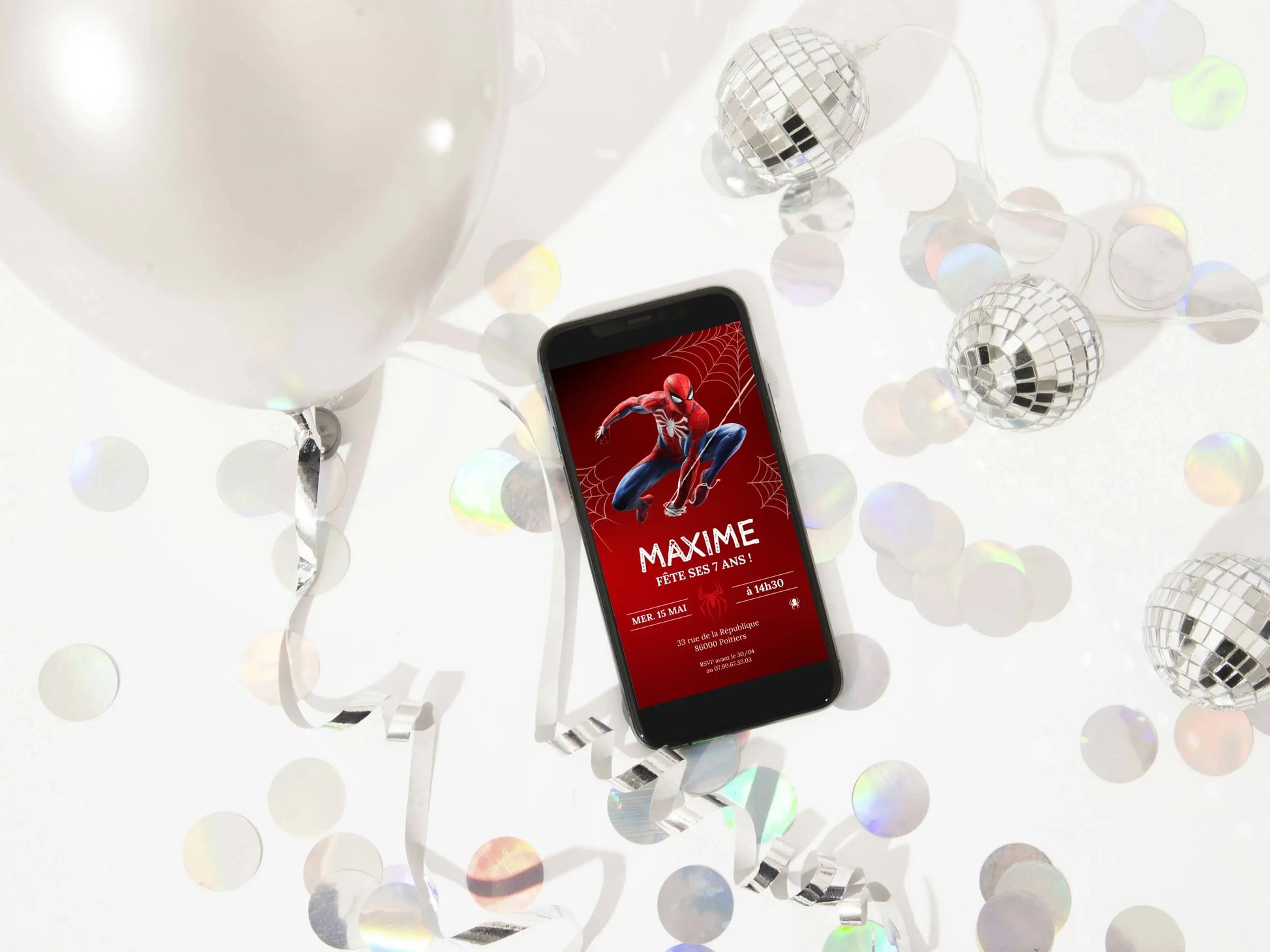 Invitation mobile personnalisée anniversaire SPIDERMAN 7 ans