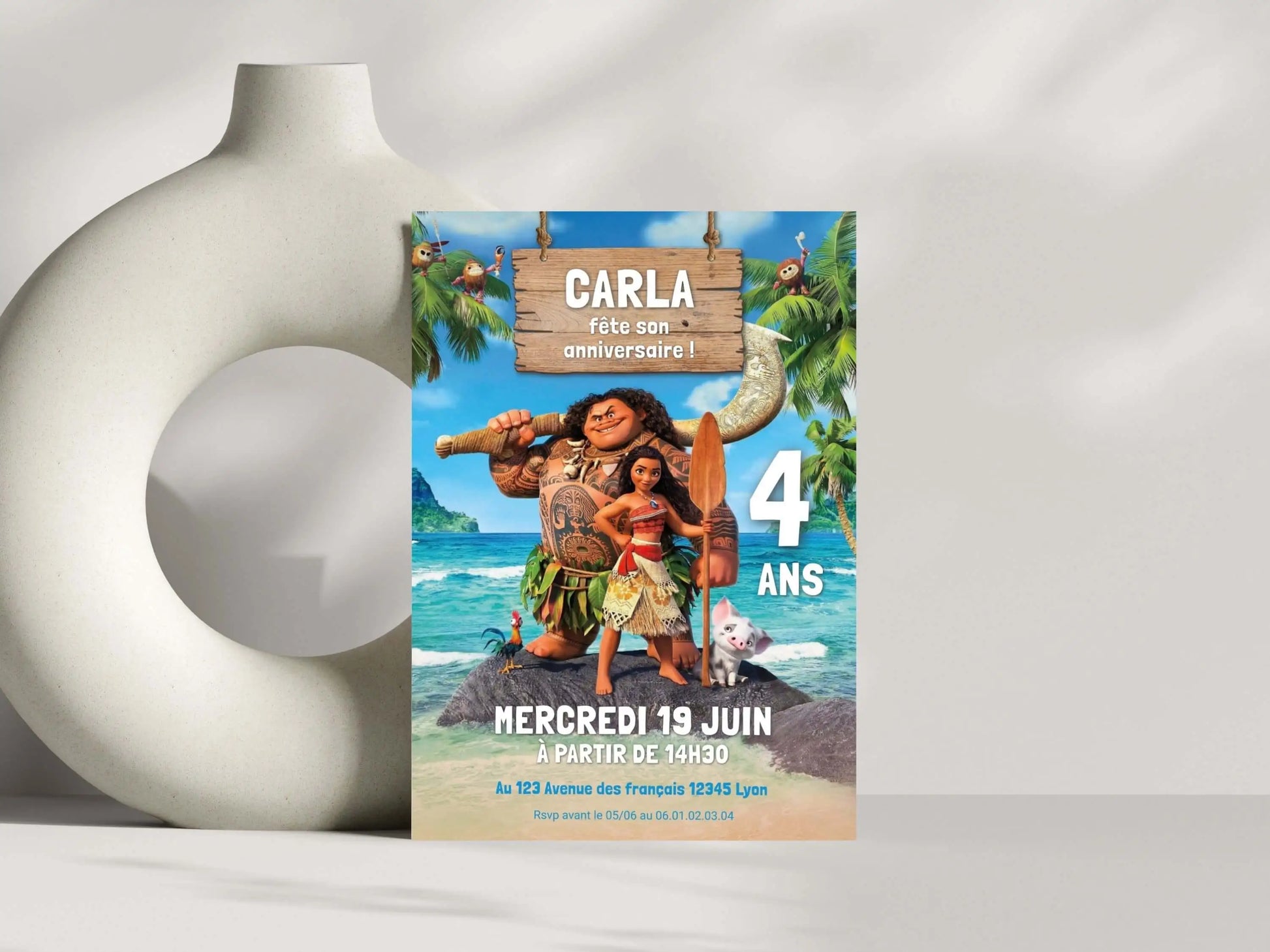 Invitations anniversaire 4 ans  personnalisées VAIANA