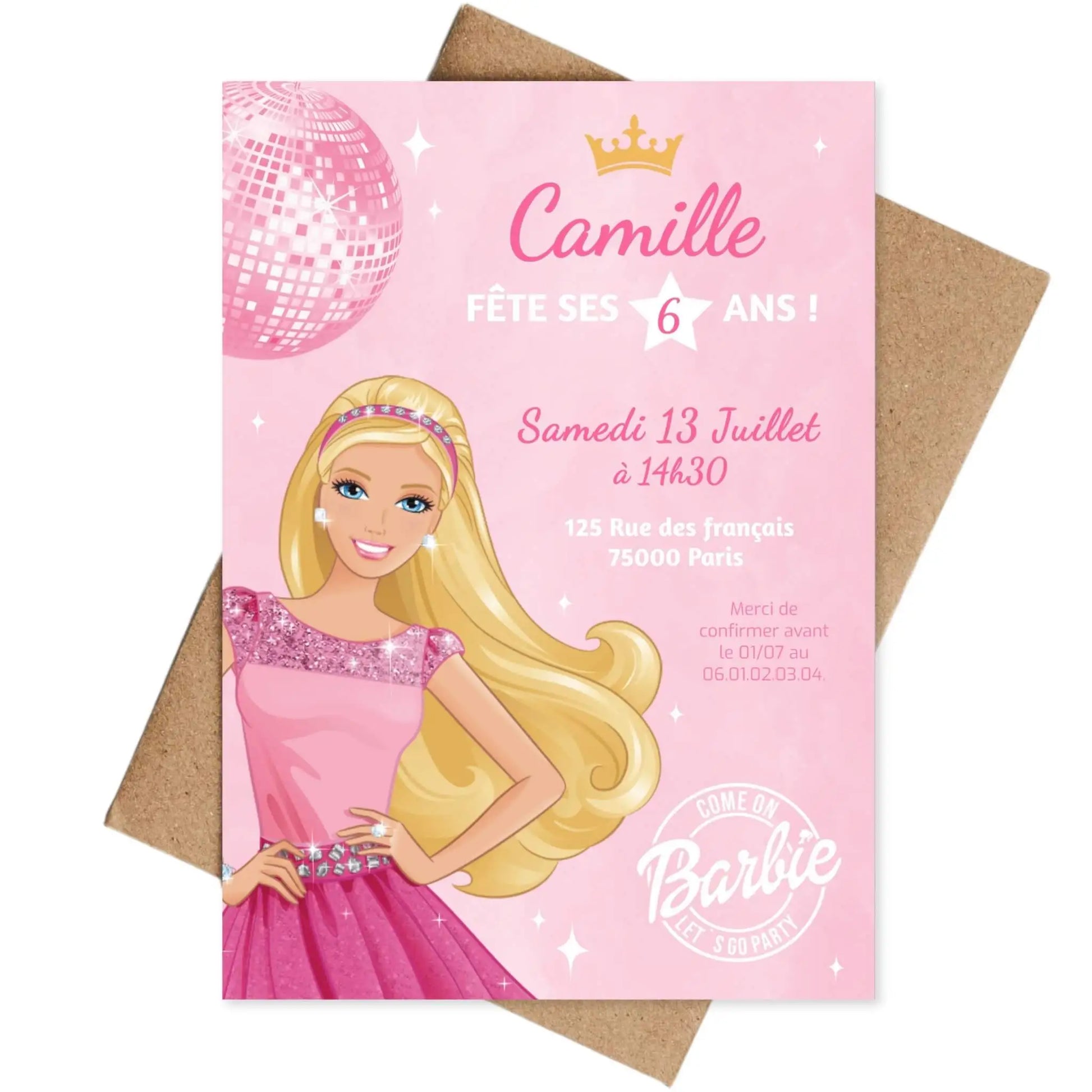 Invitations anniversaire personnalisées BARBIE 6 ans fille