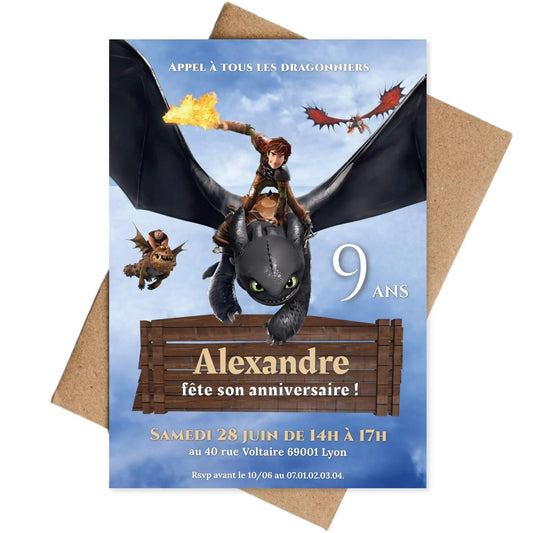 Invitations anniversaire personnalisées DRAGON