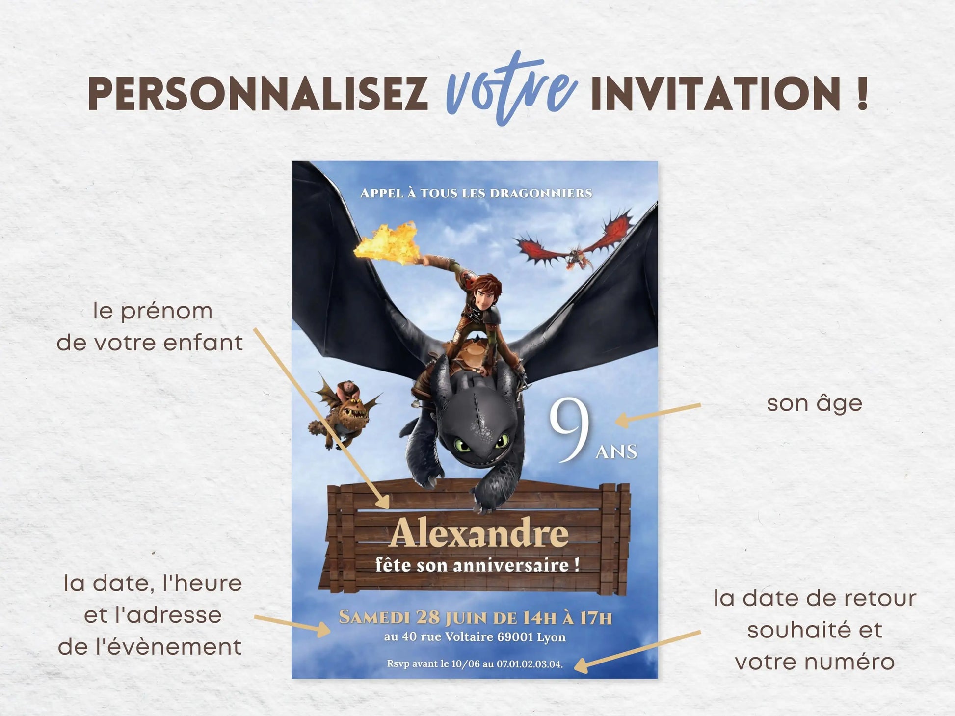 Invitations anniversaire personnalisées DRAGON