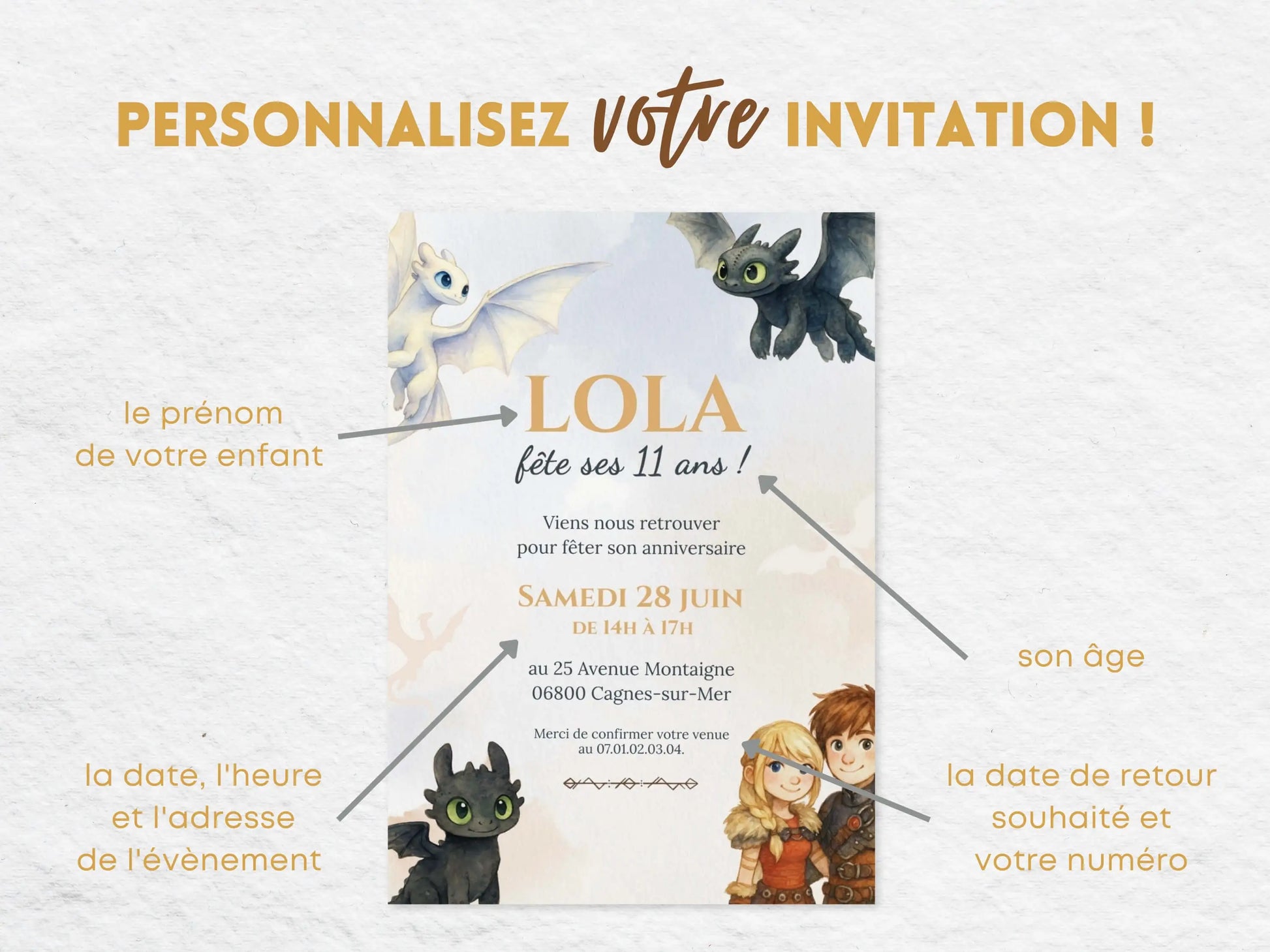 Invitations anniversaire personnalisées DRAGON Krokmou