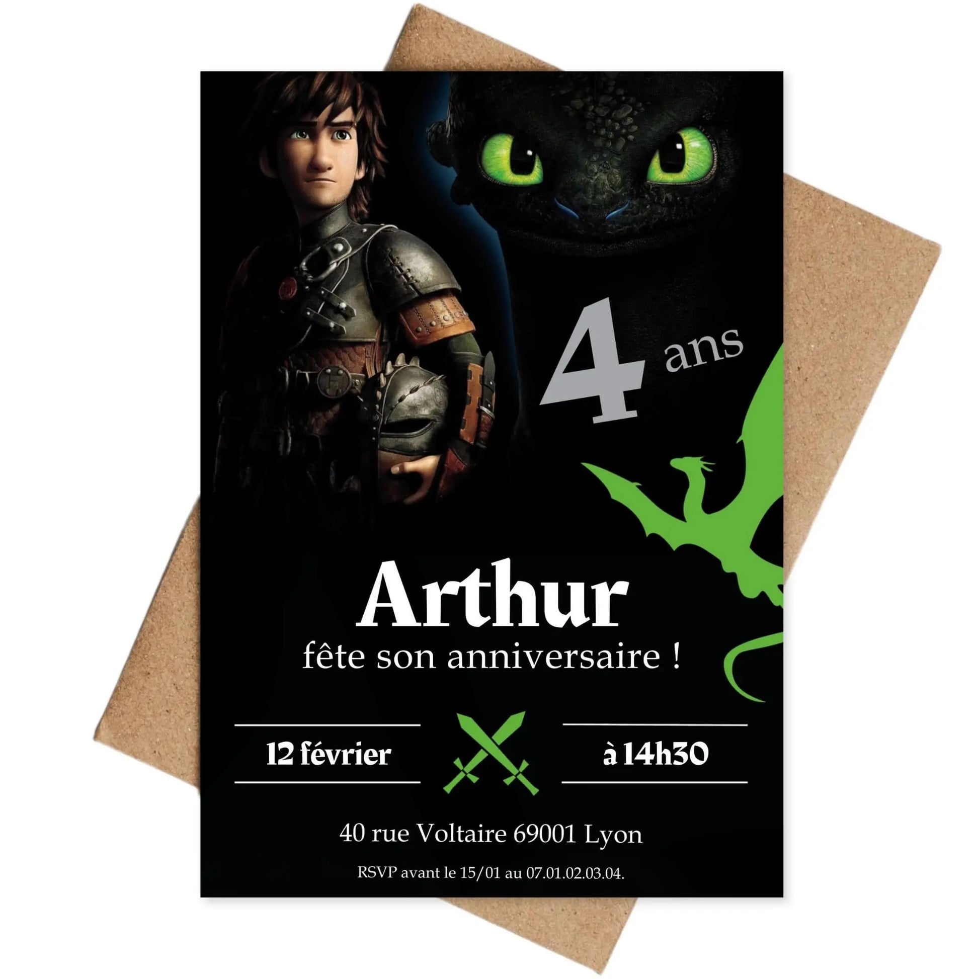Invitations anniversaire personnalisées DRAGON Krokmou garçon 4 ans