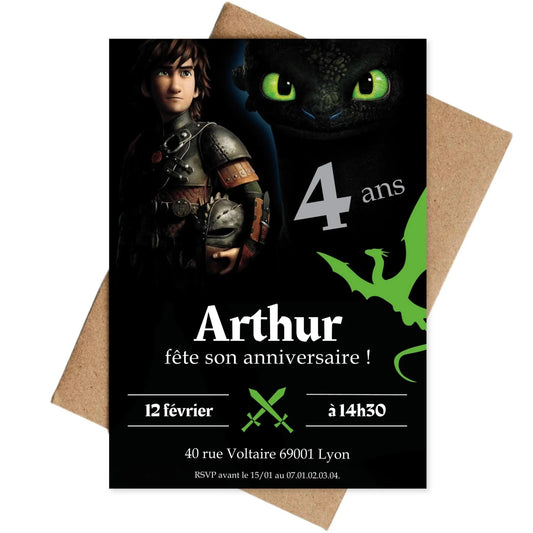Invitations anniversaire personnalisées DRAGON Krokmou garçon 4 ans