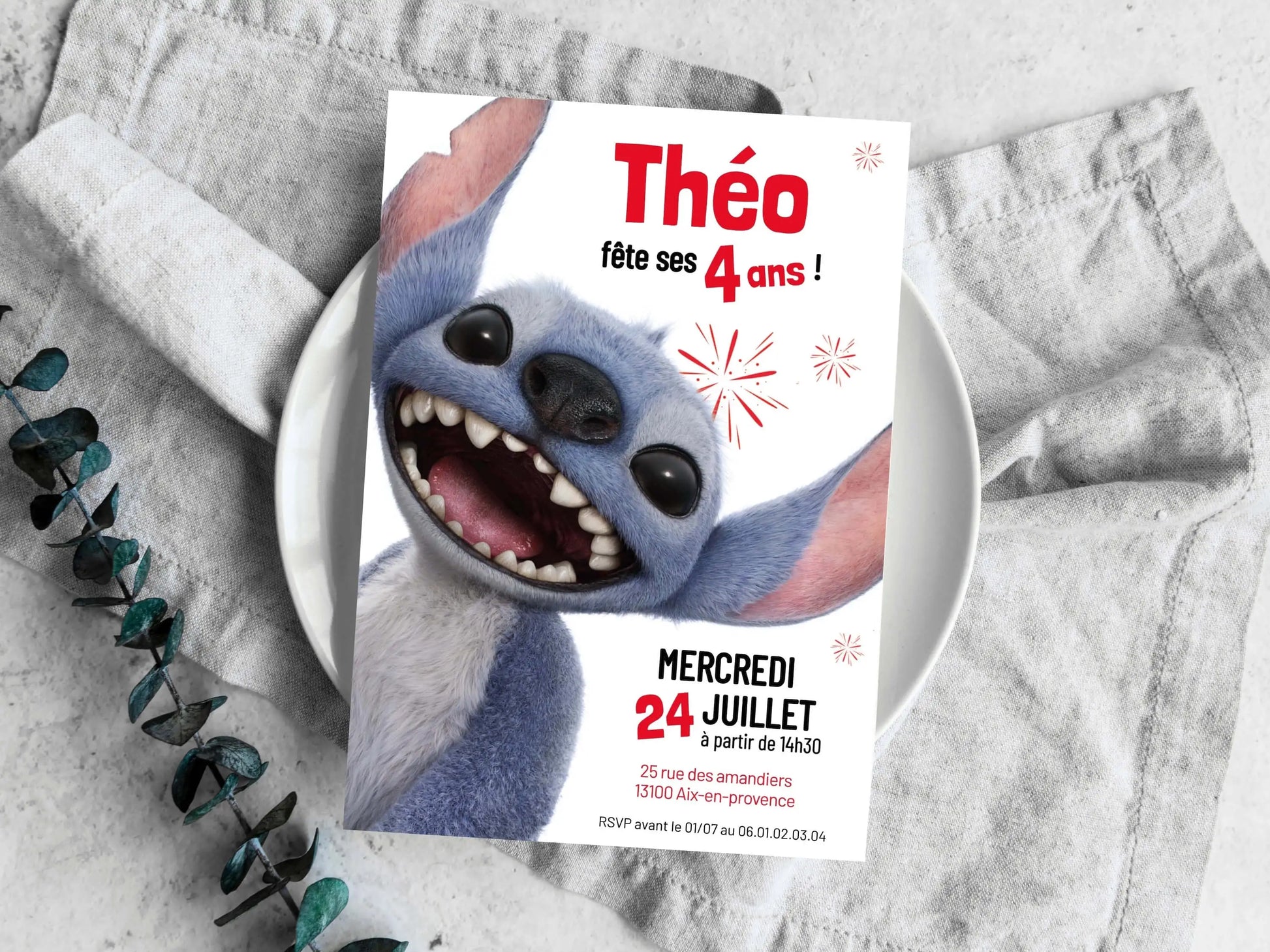Invitations anniversaire personnalisées FILM STITCH