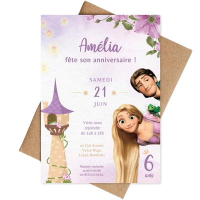 Invitations anniversaire personnalisées PRINCESSE RAIPONCE