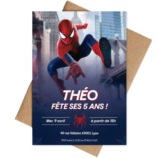 Invitations anniversaire personnalisées SPIDERMAN garçon 5 ans