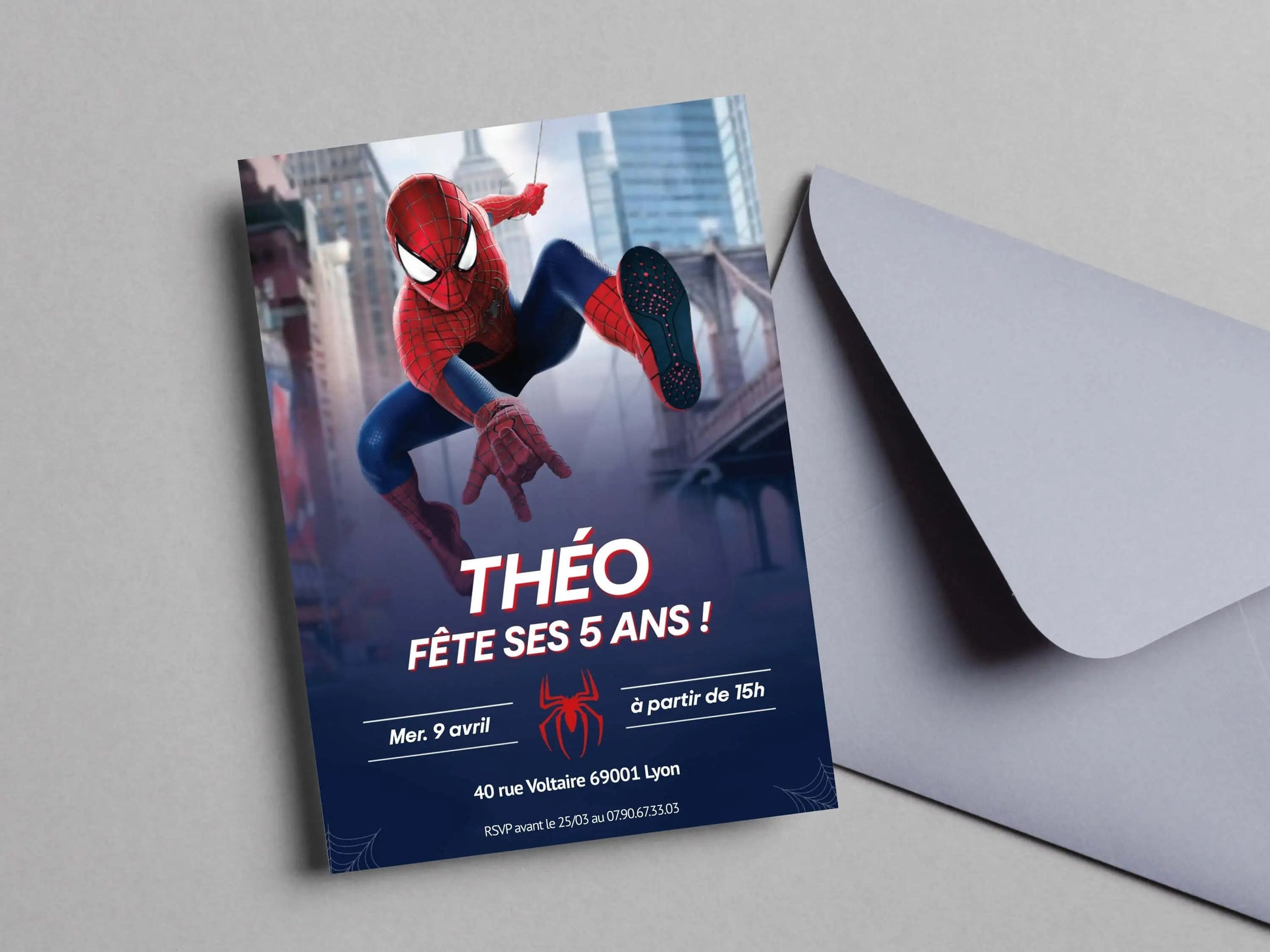 Invitations anniversaire personnalisées SPIDERMAN garçon 5 ans