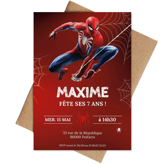 Invitations anniversaire personnalisées SPIDERMAN garçon 7 ans