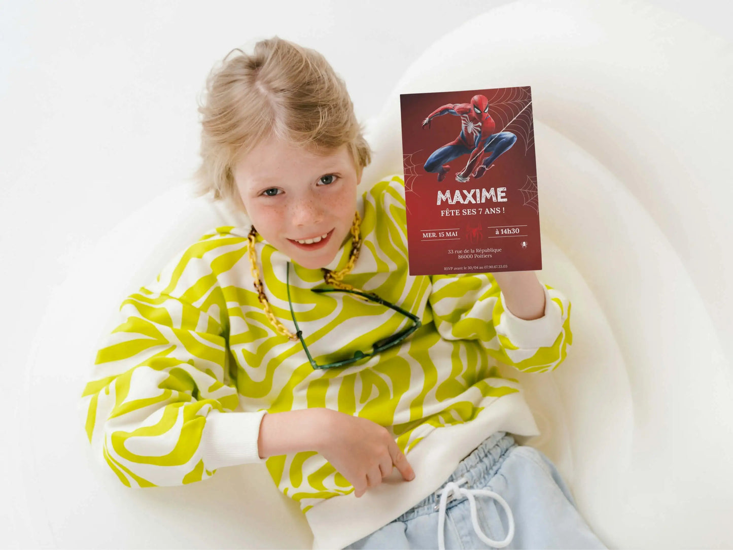 Invitations anniversaire personnalisées SPIDERMAN garçon 7 ans