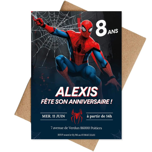 Invitations anniversaire personnalisées SPIDERMAN garçon 8 ans