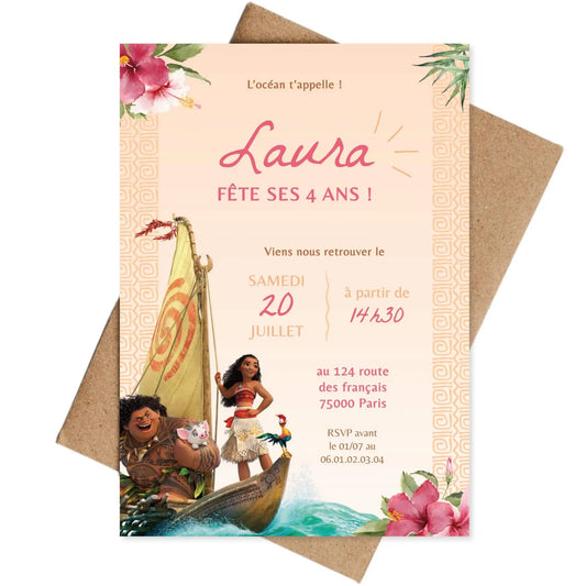 Invitations anniversaire personnalisées VAIANA Moana