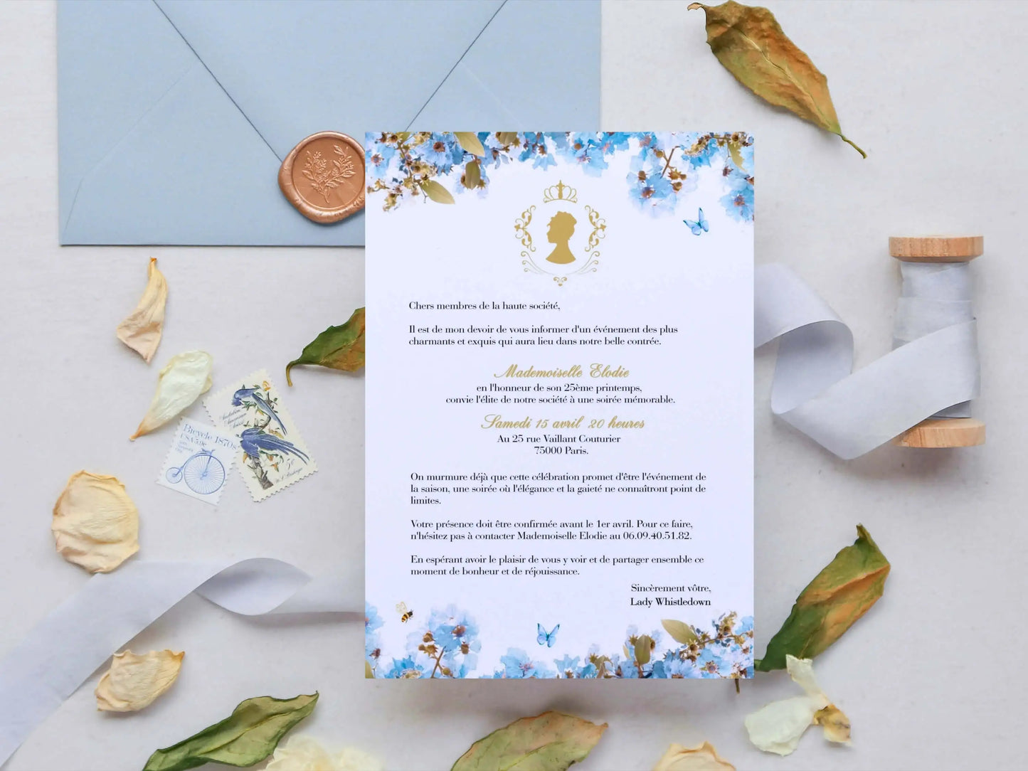 Invitations anniversaire personnalisées avec fleurs BRIDGERTON