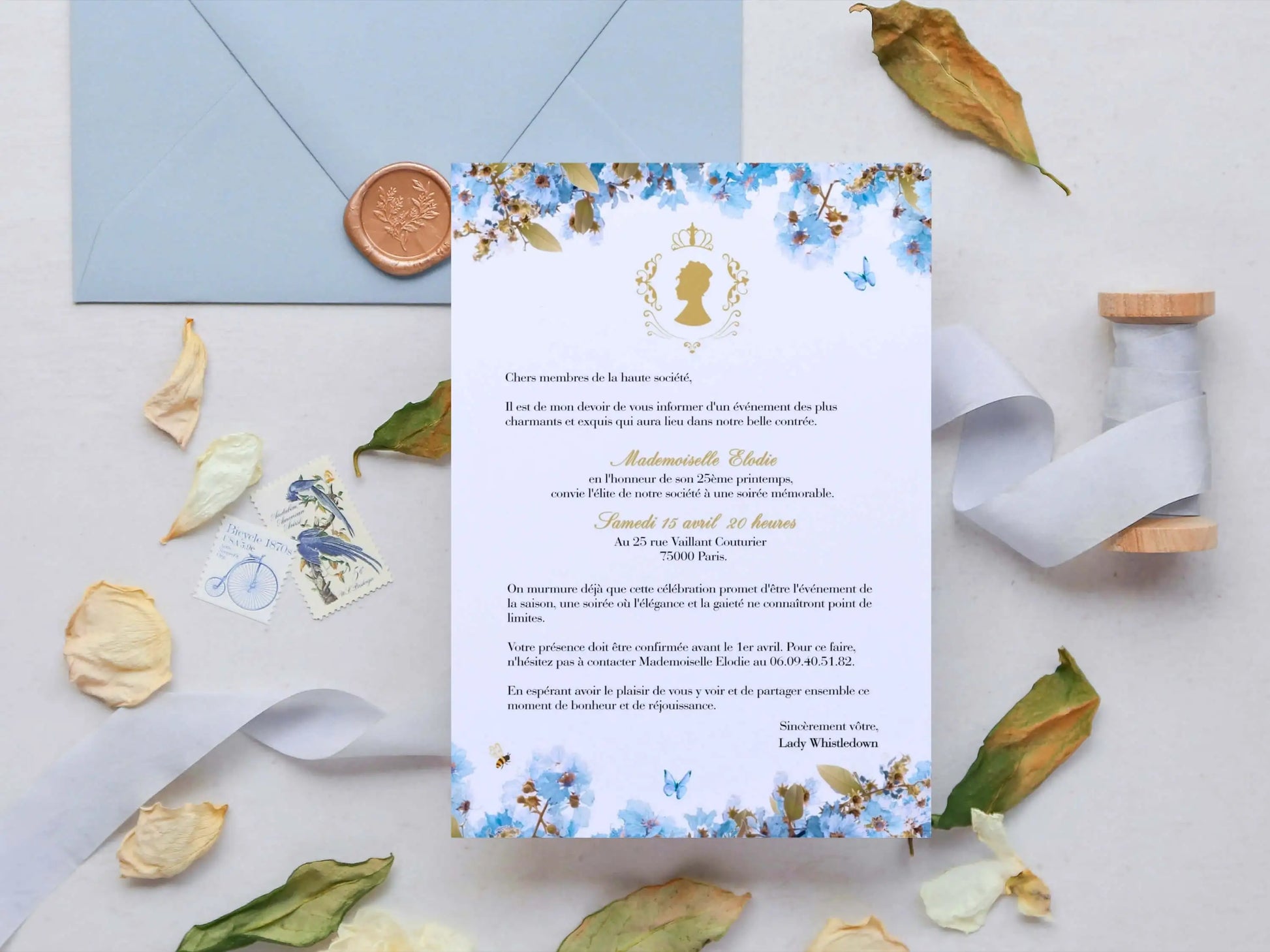 Invitations anniversaire personnalisées avec fleurs BRIDGERTON