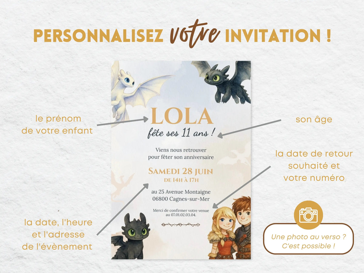 Invitations anniversaire personnalisées DRAGON Krokmou
