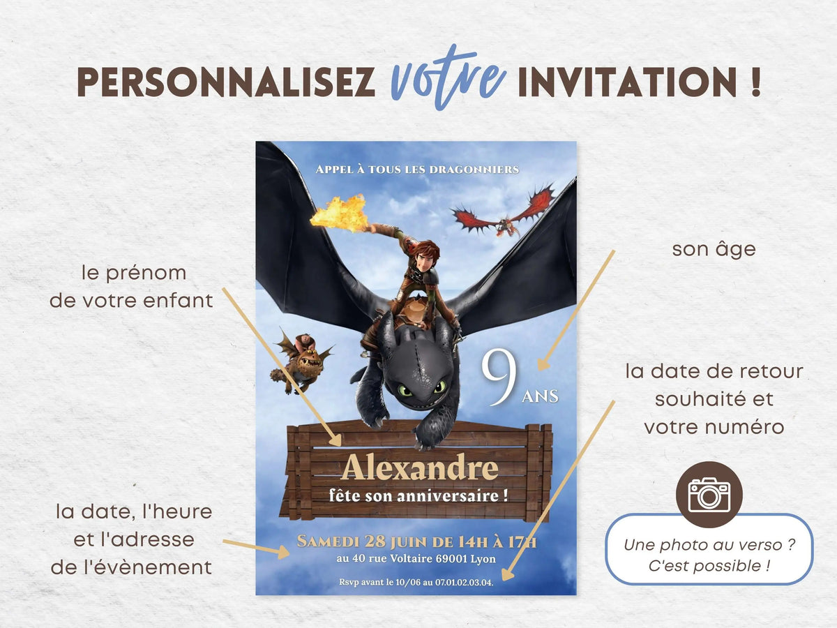 Invitations anniversaire personnalisées DRAGON